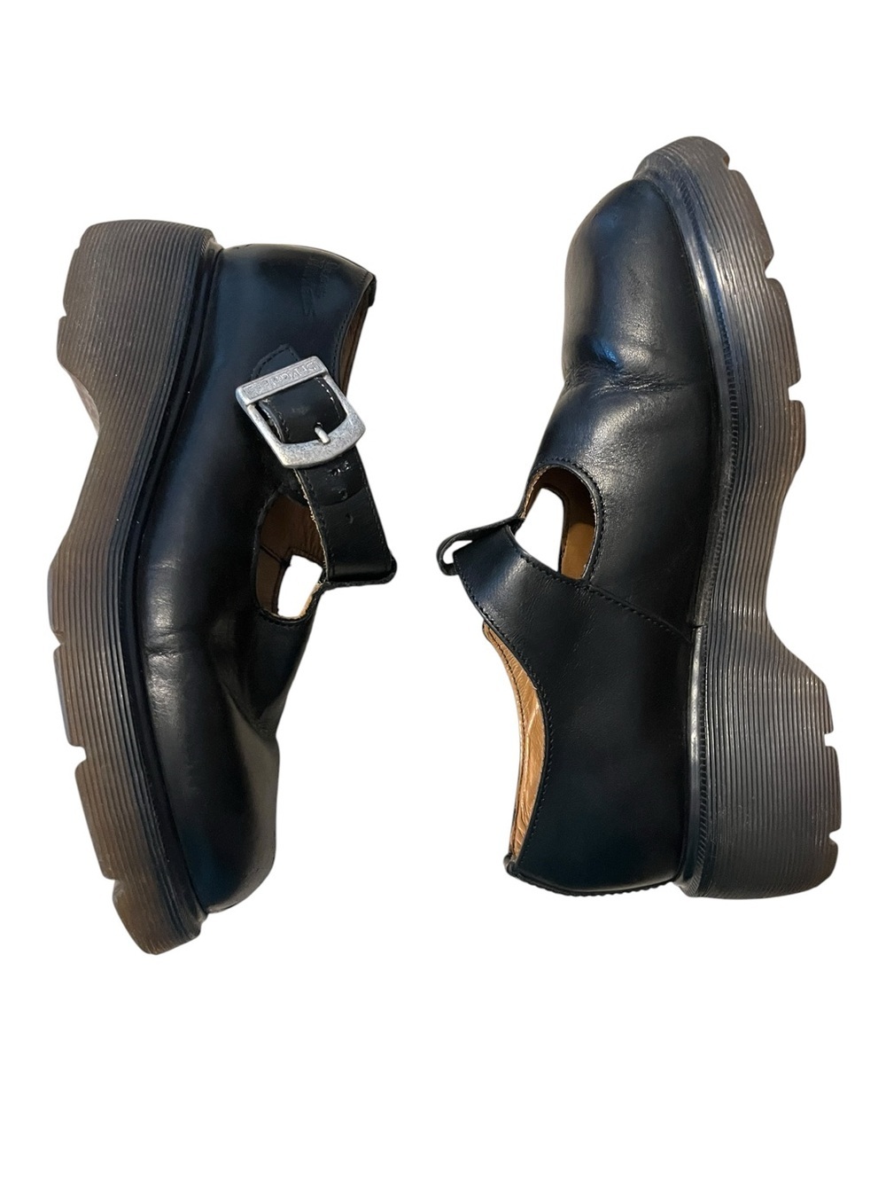 Vtg Dr. Martens MARY JANE England Black Leather Platform T-strap Buckle 8334
